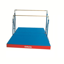 Free-standing uneven bars with rollers and mattress