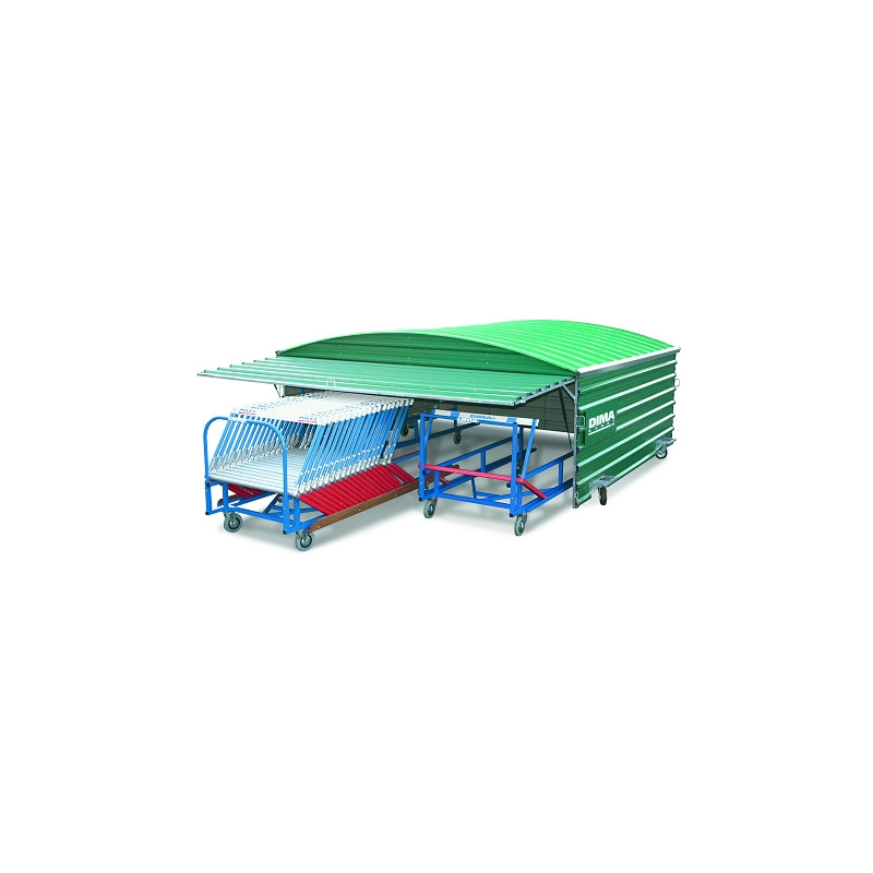 Hurdle carts sheds on swiveling wheels