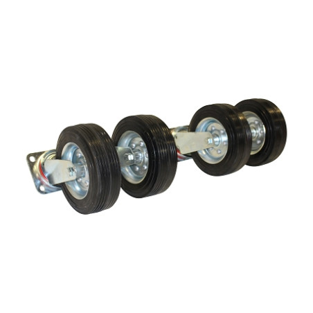 Set of 4 swivelling wheels for pole stacking shed