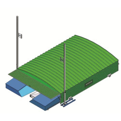 Shed on fixed wheels for basic pole-vault landing system 4.70 x 5.60 m