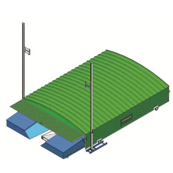 Shed on fixed wheels for basic pole-vault landing system 4.70 x 5.60 m