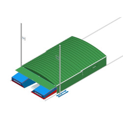 Shed on fixed wheels for meeting pole-vault landing system 7.85 x 5.60m