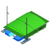 Shed on fixed wheels for reversible pole-vault landing system 7.80 x 5.60m