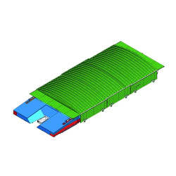 Integral shed on fixed wheels for international double-front up & down pole-vault landing system 11.60 x 6.70m