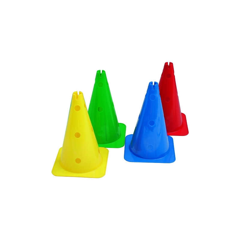Multi-purpose holed marker cones with slotted top - height 37 cm - set of 4