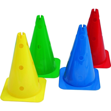 Multi-purpose holed marker cones with slotted top - height 37 cm - set of 4