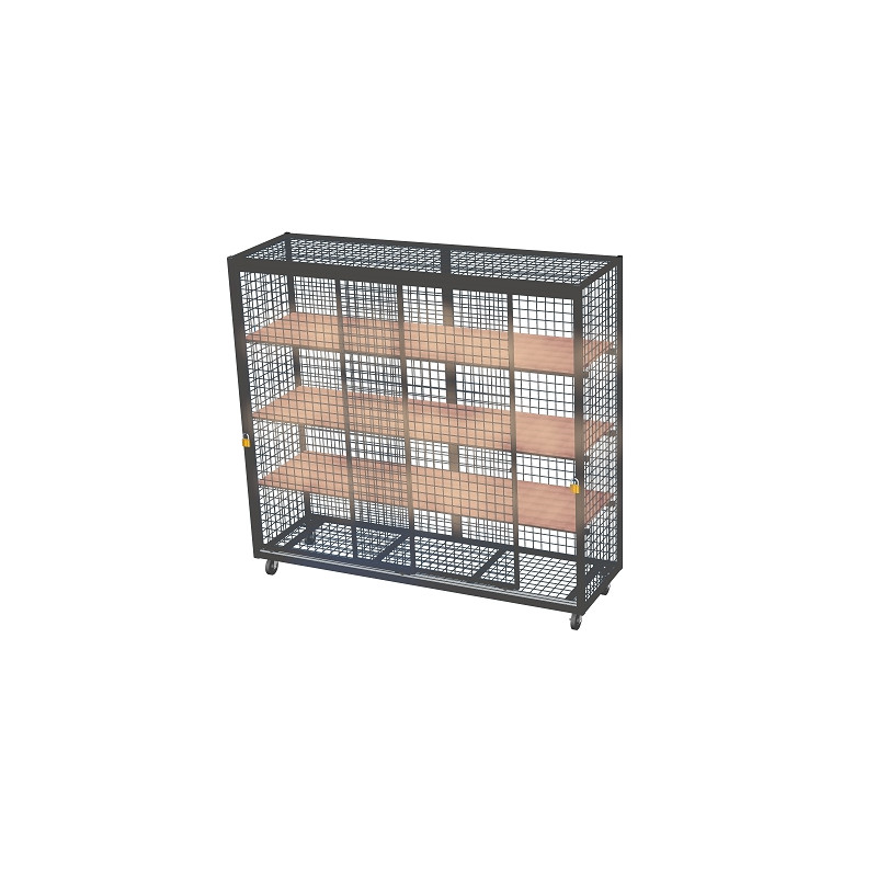 Mobile equipement storage cupboard with 2 sliding doors