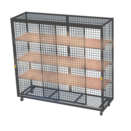 Mobile equipement storage cupboard with 2 sliding doors